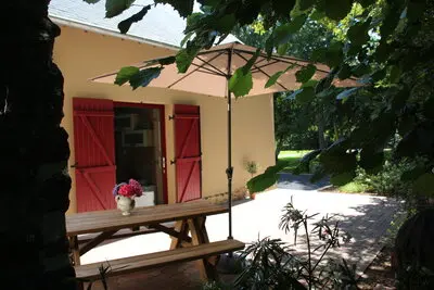 Terrasse du gîte Mirage à Bacilly dans la baie du Mont-Saint-Michel